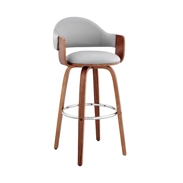 Armen Living Daxton 26" Gray Faux Leather and Walnut Wood Bar Stool LCDXBAWAGR26 - main